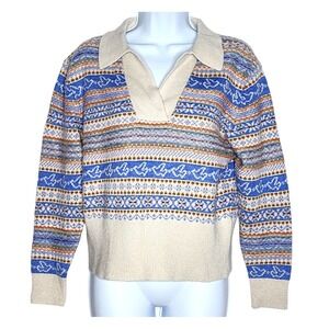 J. Crew 2021 Dove Fair Isle Johnny Collar Wool Blend Multicolor Sweater XS